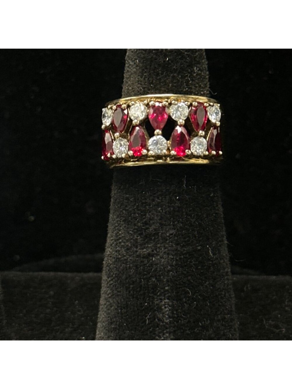 Vintage Ruby Color Stone & Sparkle Accent Rings Set Of 3 Sizes 8/7/6 Silver & G - Picture 4 of 5